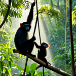 Laotian Forest Scene**

"A family of gibbons with black crests swinging through a lush Laotian rainforest, sunlight filtering through the canopy, fully clothed, safe for work, appropriate content, perfect anatomy, correct proportions, natural pose, well-formed hands, proper finger count, natural body proportions, professional nature photography, high quality, family-friendly."

**