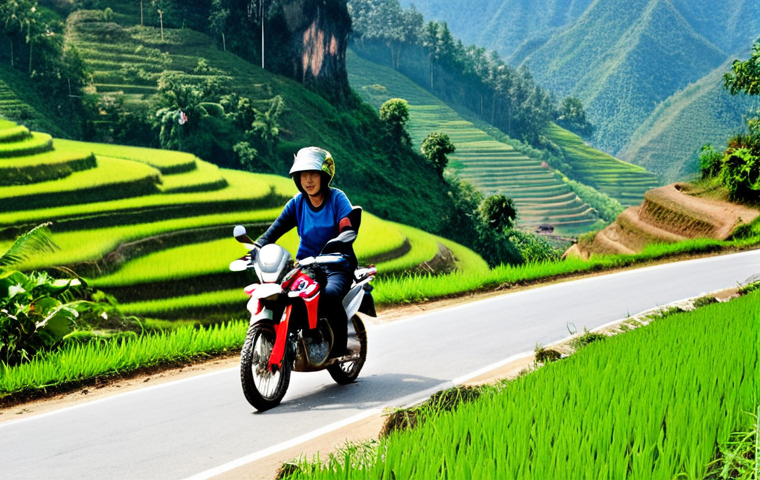 Northern Laos Mountain Road**

"A fully clothed female traveler on a Honda CRF250L, riding on a winding mountain road in Northern Laos, safe for work, appropriate content. She is wearing a helmet and modest riding gear. Lush green scenery, terraced rice paddies in the background. Daytime, clear sky. Perfect anatomy, correct proportions, professional, family-friendly travel photography, high quality."

**