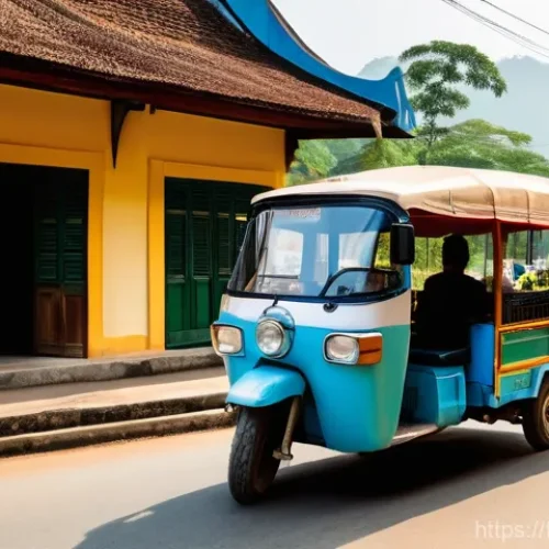 Home 4 라오스 스마트폰 앱 추천 - **Prompt 1: Navigating the Streets of Luang Prabang with Technology**
"A vibrant, eye-level shot...