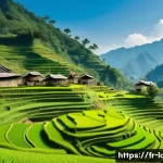 Home 21 라오스 소수 민족 - A traditional Hmong village scene on steep mountain slopes in northern Laos, showcasing wooden and b...