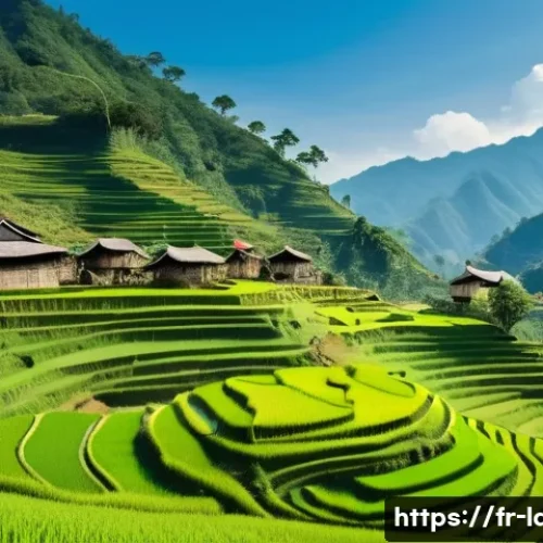 Home 33 라오스 소수 민족 - A traditional Hmong village scene on steep mountain slopes in northern Laos, showcasing wooden and b...