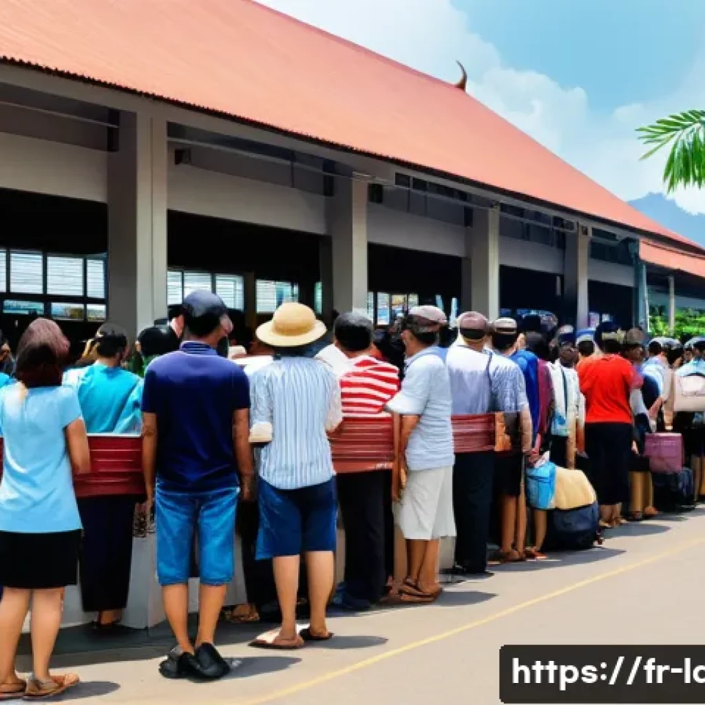 라오스 입국 심사 - A busy international border crossing between Thailand and Laos during daytime, showing diverse trave...