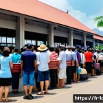 Home 20 라오스 입국 심사 - A busy international border crossing between Thailand and Laos during daytime, showing diverse trave...