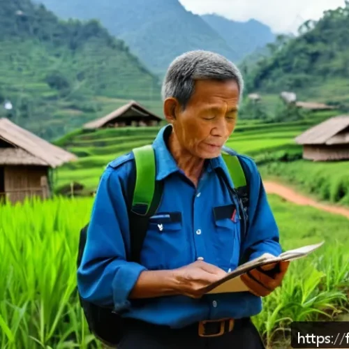Home 17 라오스 경찰 신고 방법 - A detailed scene of a French-speaking tourist in Laos making an emergency call from a mobile phone i...